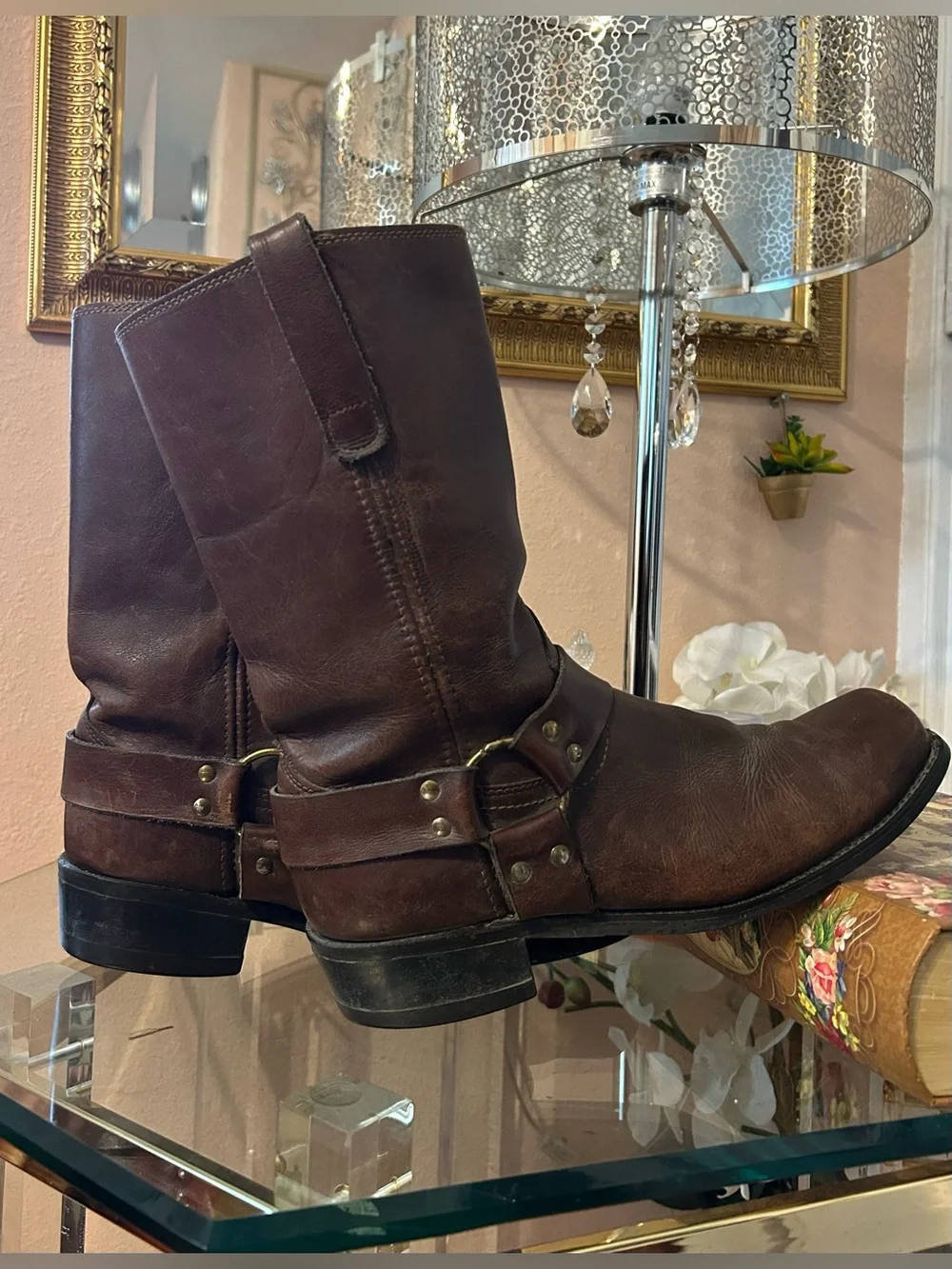 Vintage Sears Brown Leather Harness Boots Size 10.5